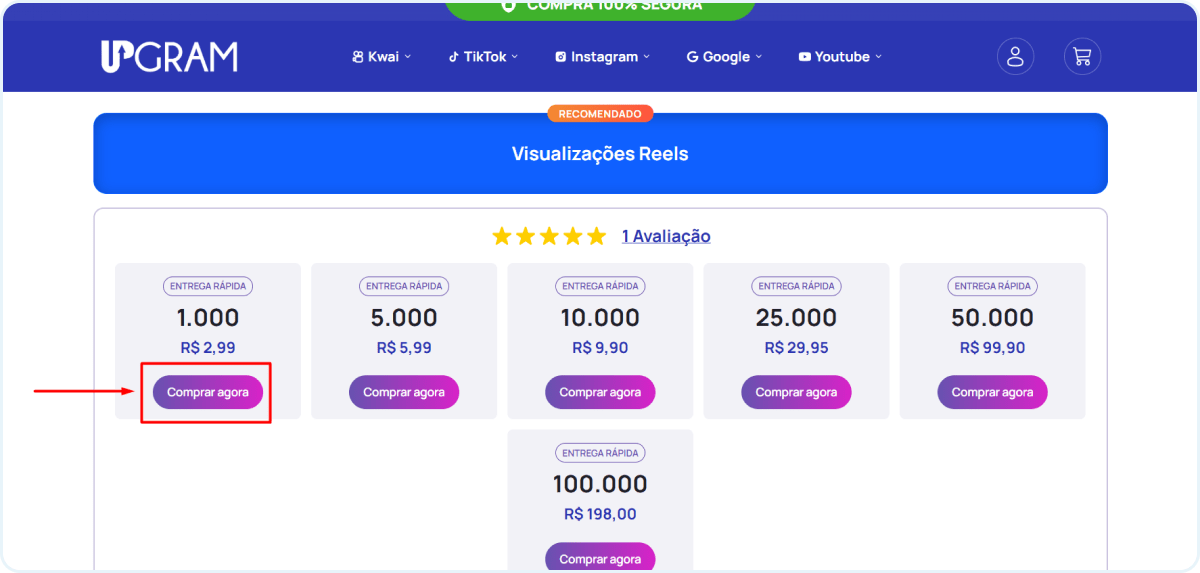 botao comprar visualizacoes reels Instagram